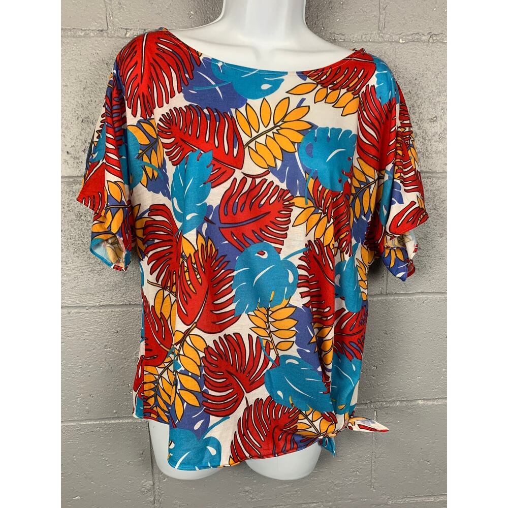 Vintage Vera Neumann Tropical Print Top, 80s Hawaiian Side Tie, M/L - Picture 3 of 10